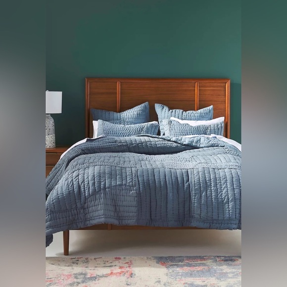 New Anthropologie Ellery Pieced California King Size Quilt Dark Blue - Picture 1 of 17